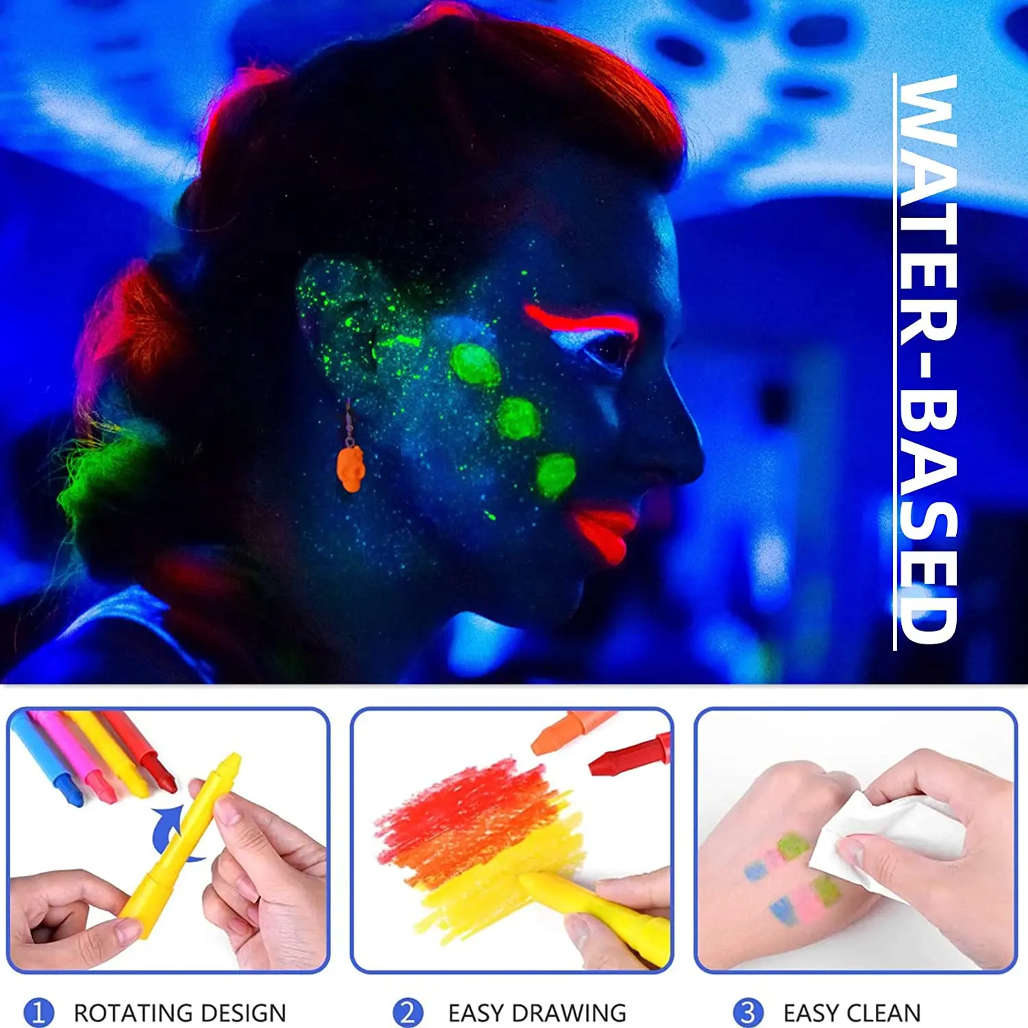 Glow in The Dark Face Body Paint Glow Sticks Surface UV Neon Paint Crayons  Makeup Face Painting Kit for Halloween and Parties - AliExpress