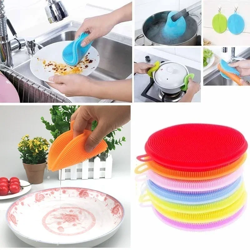 Dishwashing Scrubber Silicone Bowl Cleaning Brush Scouring Pad Pot Pan Wash Kitchen Cleaner images - 6