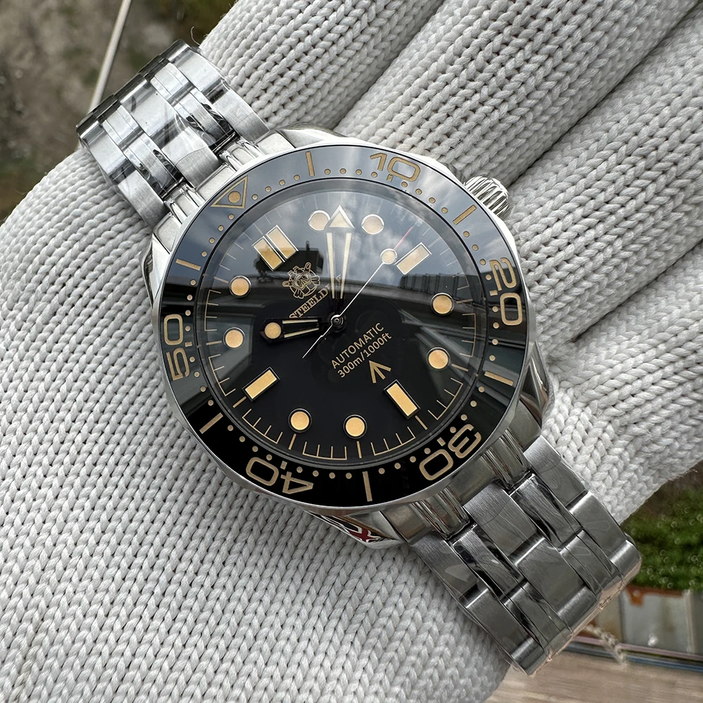 STEELDIVE SD1957 스틸 팔찌, 빈티지 세라믹 베젤, 야광 사파이어 유리, 자동 다이빙 시계, 42mm, 200m, NH35