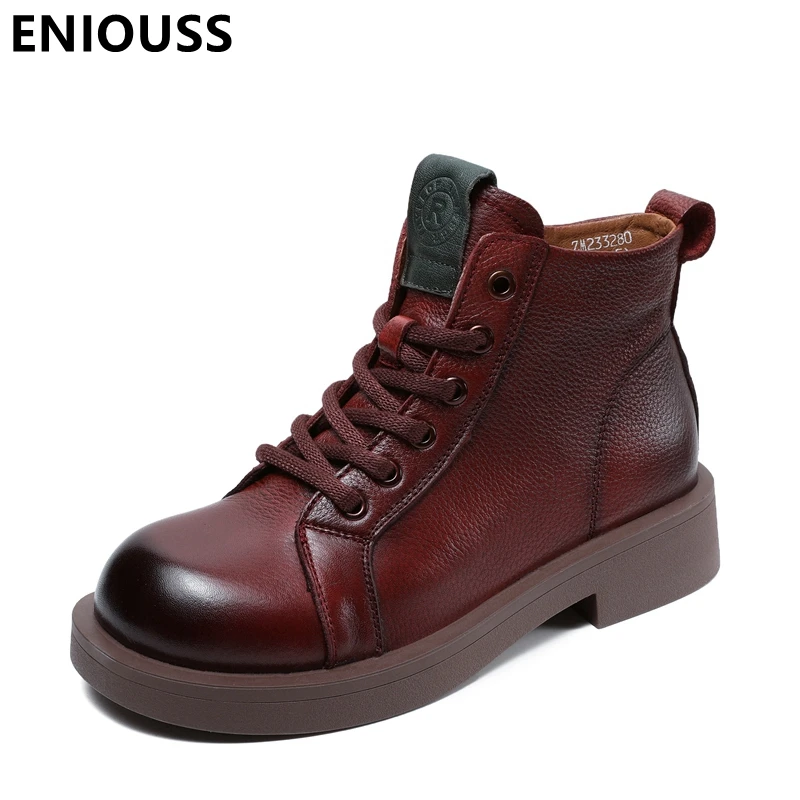 European American Style Women's Genuine Leather Ankle Boots Shoes for Work