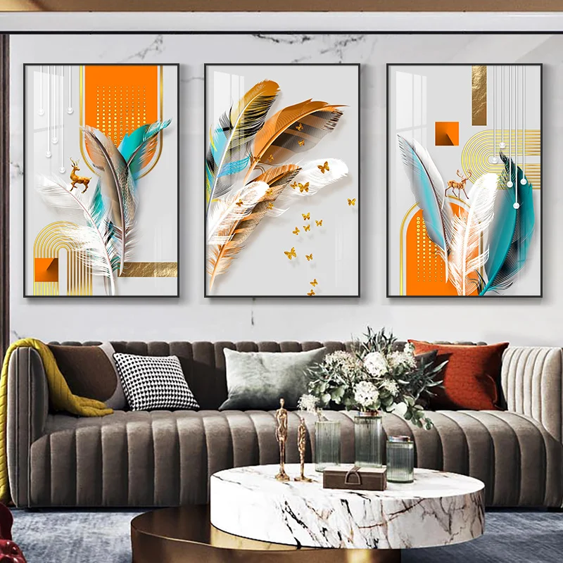 

Современная Картина на холсте с изображением бабочки пера оранжевого оленя, настенный художественный плакат, картина, декоративное украшение для гостиной и дома