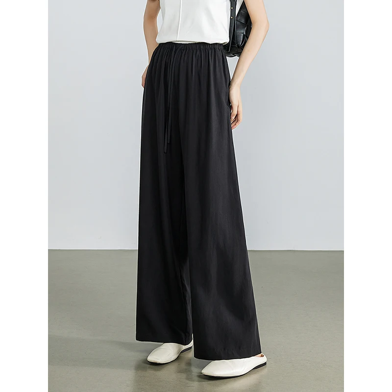 Women Pants Women Casual Pants Autumn Elastic Waist Wide Leg Straight Pants
