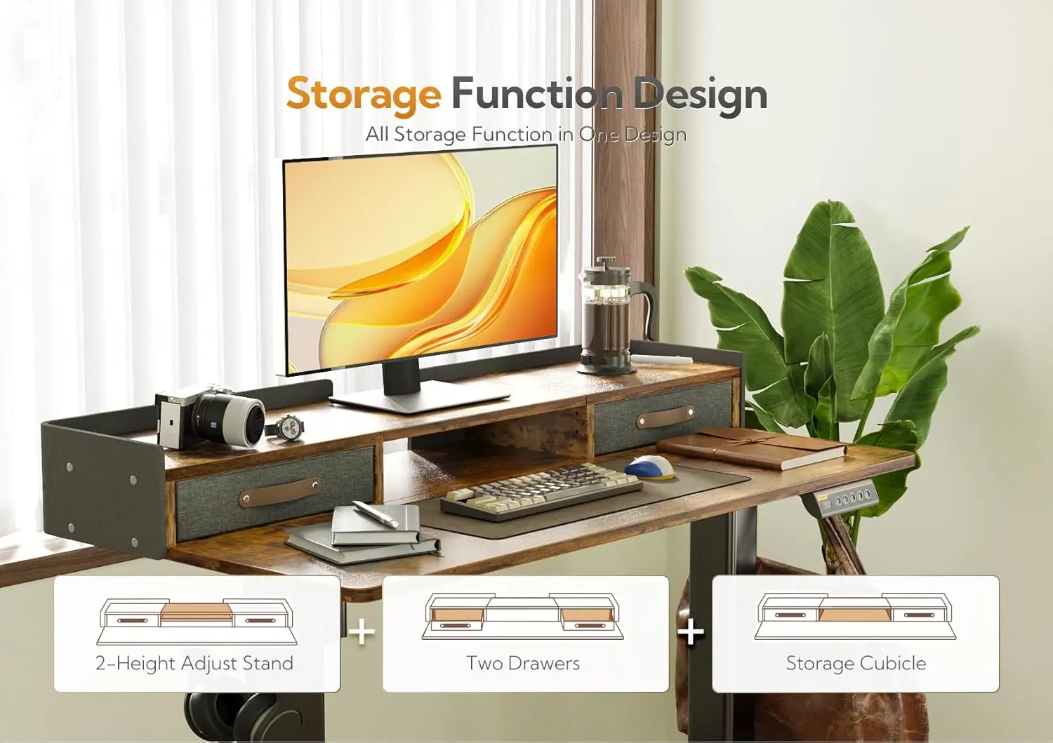 Standing Desk with Drawers, Stand Up Electric Standing Desk Adjustable Height, Sit Stand Desk with Storage Shelf 4