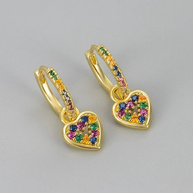 Elegant Shiny Zircon Love Heart Pendant Hoop Earrings for Women New Fashion Huggies Anniversary Jewelry Gifts