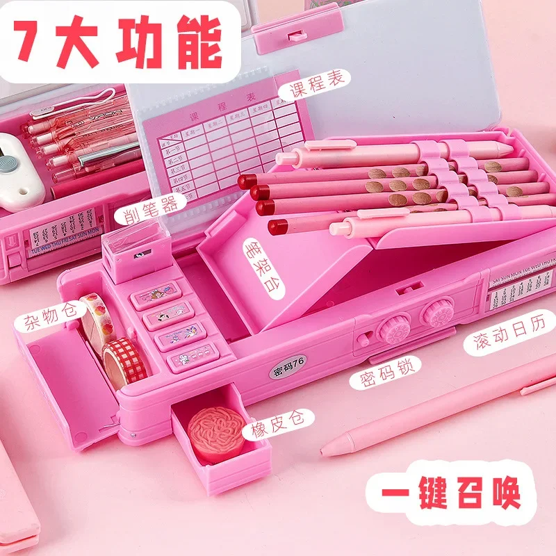 Pencil Cases Stationery Box Transforming Password Lock Automatic Multifunctional Female Pencil Case Children's Stationery Box Primary School Student