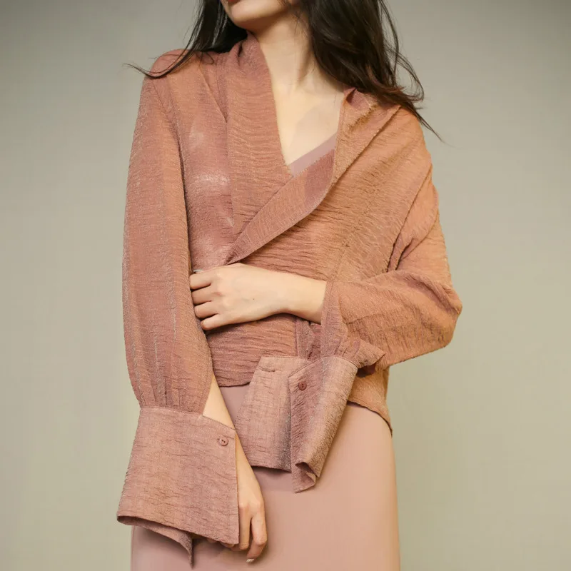 

uta wrinkled long sleeve sunscreen cardigan solid color short casual thin coat textured shirt summer