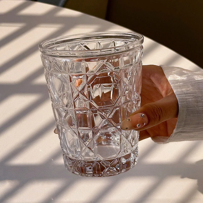 4pcs Glass Set for Drinking 10.5oz Household Whiskey Cups Diamond Painting Wine Glass Juice Drinks Glasses Transparent Drinkware - 3