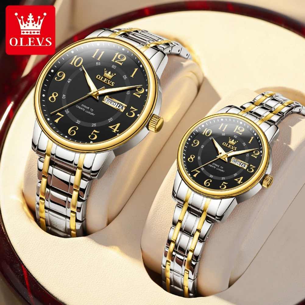 

OLEVS Luxury Quartz Watches Fashion Stainless Steel Couple Watch For Women and Men Waterproof Luminous Week Date Wristwatches