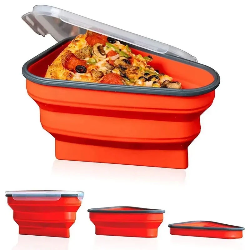 Lunch box portable food storage box Food Grade Silicone Folding Pizza Box Reusable Triangle For Pizza Packing Box Take Away