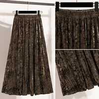 Autumn Winter Girls New A-line Velvet Skirt 2026 Plus Size Gold Velvet Half Pleated Skirt Solid Versatile High Waist Mid Skirt - Image 5