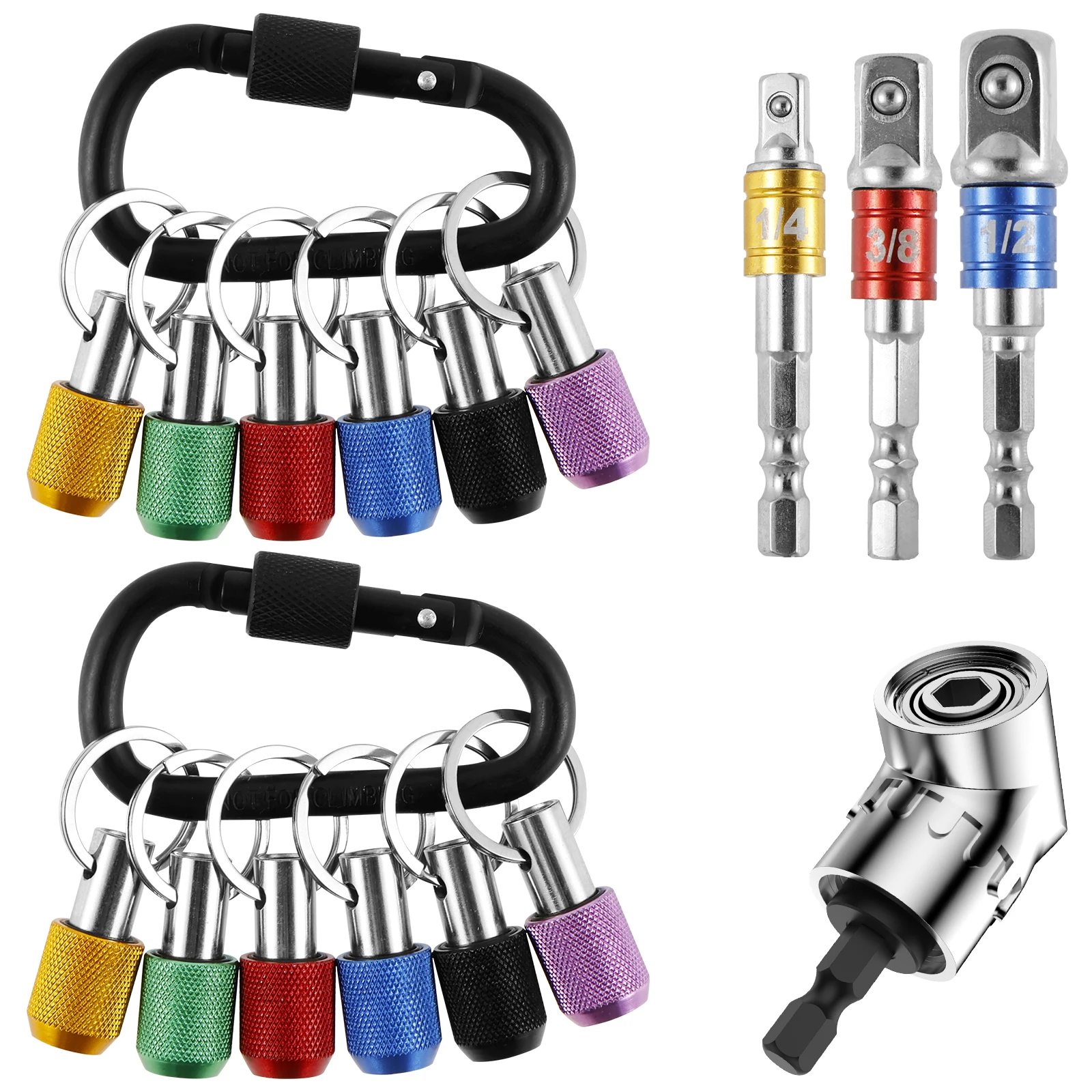 

12Pcs 1/4 Inch Hex Shank Screwdriver Bit Holder Universal Bit Holder Keychain with 105° Right Angle Drill Attachment 1/4inch