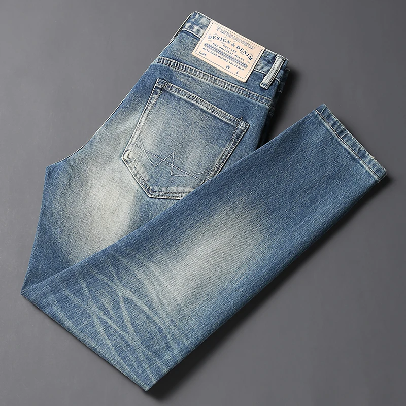 Fashion Vintage Men Jeans High Quality Trousers Retro Blue Elastic Ripped Jeans Men Patched Designer Casual Denim Pants Hombre