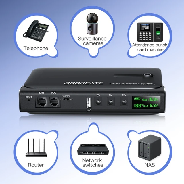 เครื่องสำรองไฟฟ้าแบบ DC UPS 36W ขายดี สำหรับเราเตอร์ กล้องวงจรปิด โมเด็ม แรงดันไฟฟ้าขาออก 5V/9V/12V ไม่มีแบตเตอรี่ ปลั๊กแบบ EU/US ระบบสลับไฟต่อเนื่อง 1