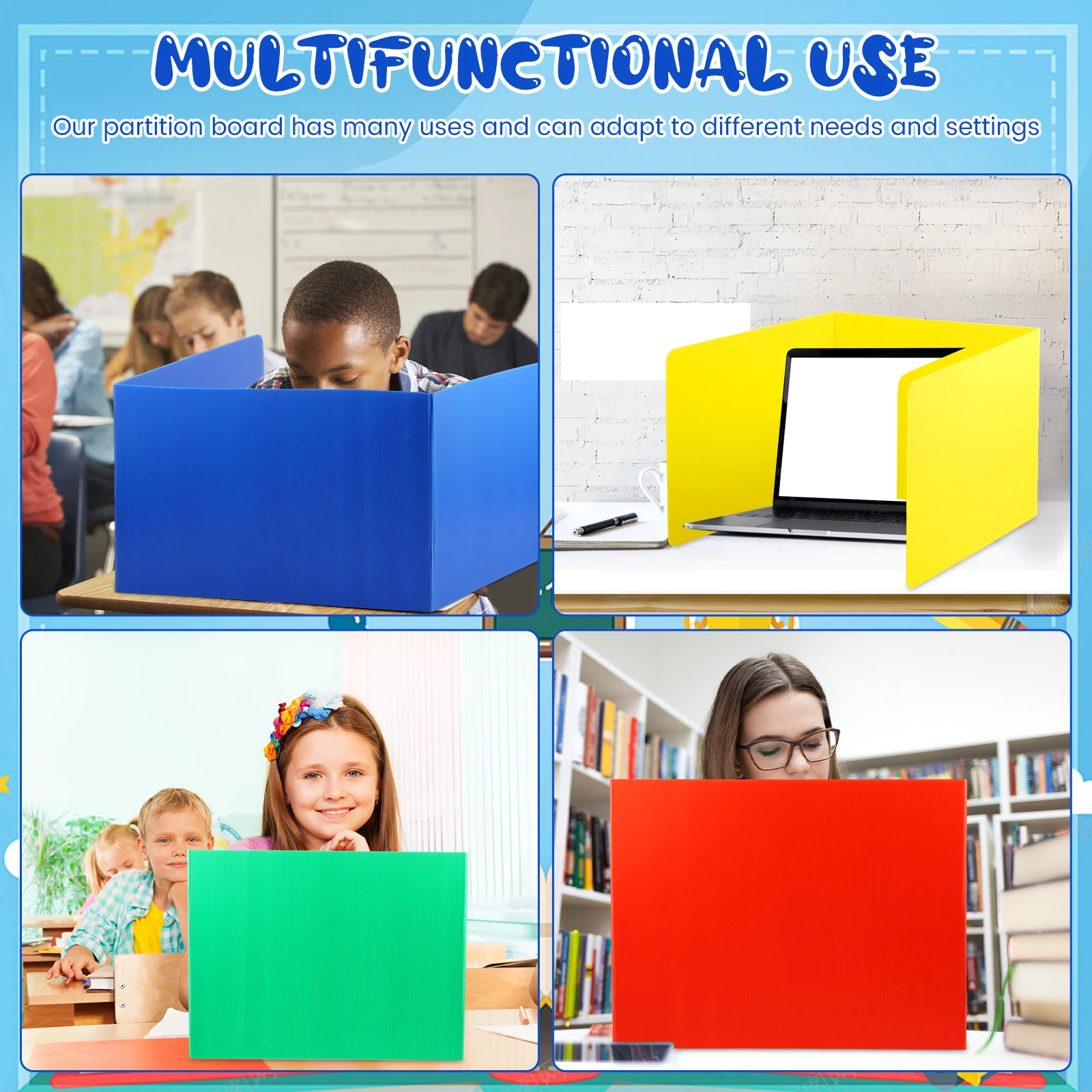 8-Pack Colorful Desk Privacy Dividers for Student Testing Foldable Table Privacy Panel, Classroom Shields with Stickers