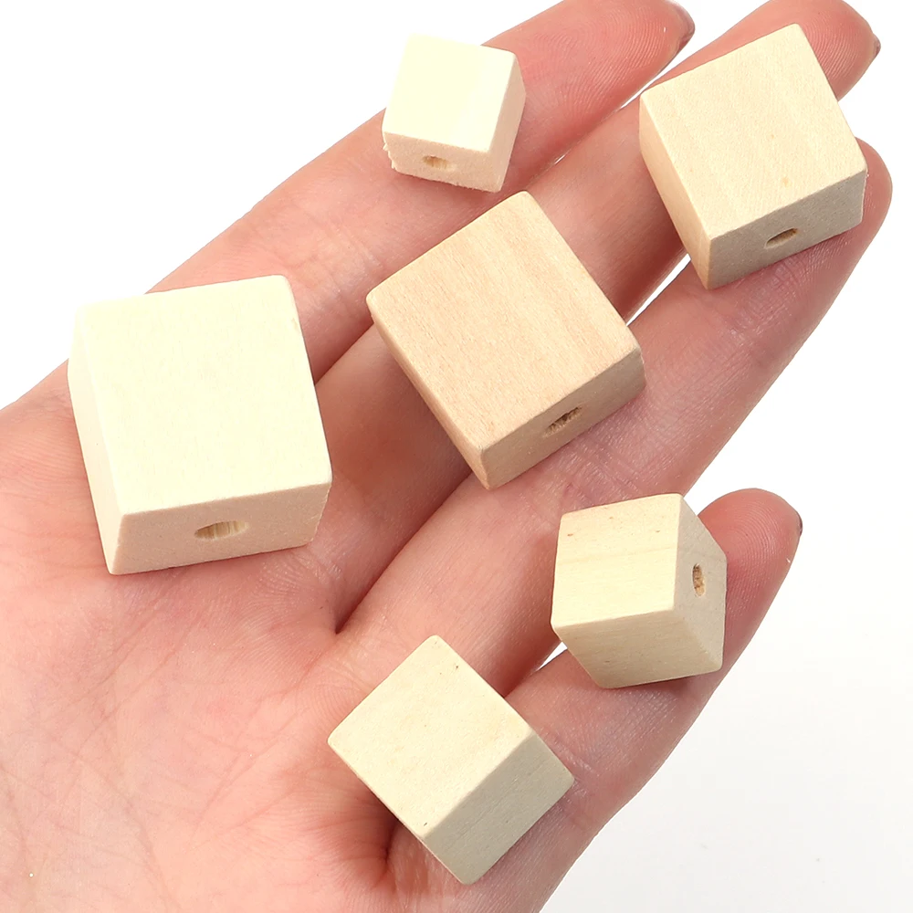 30pcs 천연 단단한 나무 구슬 DIY 공예에 대 한 미완성 사각형 모양 나무 구슬 수제 장식 장난감 아트 페인트 액세서리