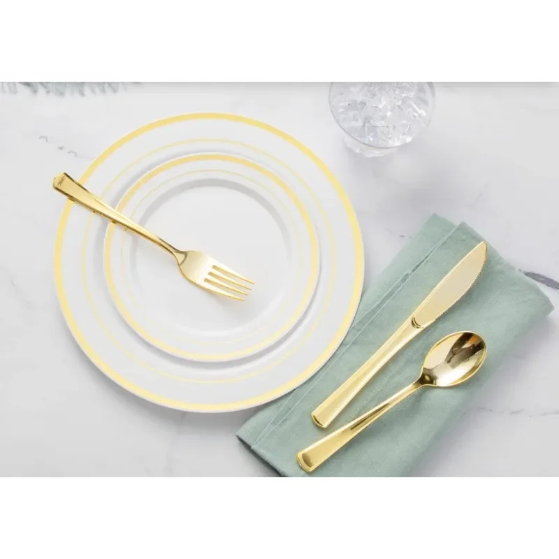 600 Piece Plastic Disposable Dinnerware Set 100 Guests Includes Dinner Plates Salad Plates Knives Forks Spoons Cups