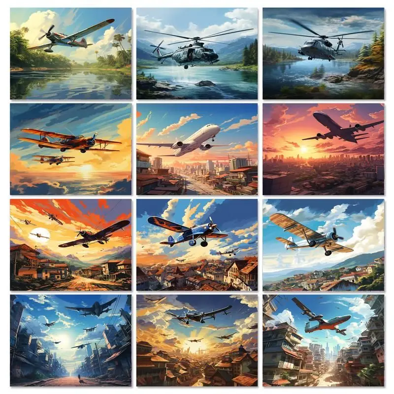 GATYZTORY DIY Oil Painting Plane Pictures By Numbers Landscape Kits Drawing Canvas HandPainted Painting Numbers Home Decoration