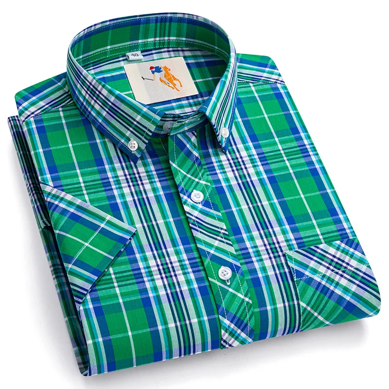 New in shirt plus size 8xl Fashion korean cotton short sleeve shirts for men slim fit formal shirt plaid hawaiian clothes