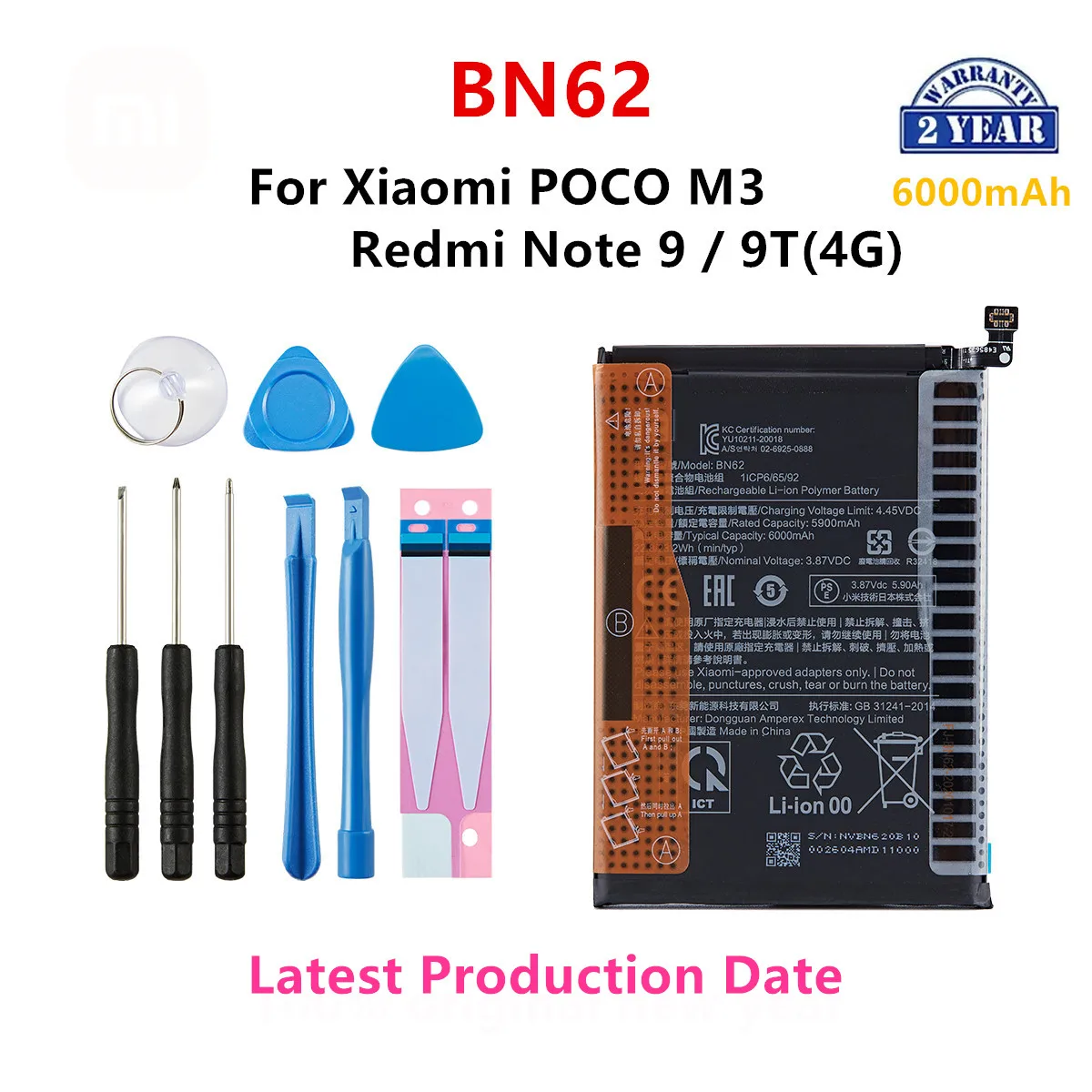 100% Orginal BN62 6000mAh Battery For Xiaomi  POCO M3 Redmi Note 9  Redmi  9T 4G  Phone Replacement Batteries+Tools phone battery bn37 for xiaomi redmi 6 redmi6 redrice 6 replacement rechargable batteries 3000mah with free tools