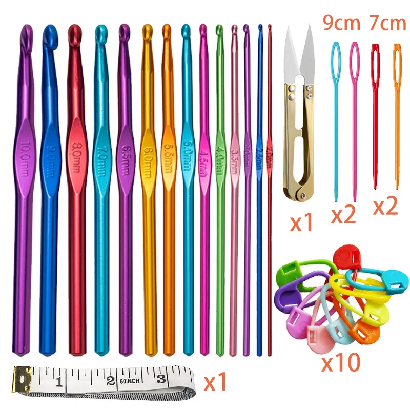 Stainless Steel Crochet Set Hooks Needles Alumina Knitting Hooks 2-10mm Yarn Needle Multiple Sizes Metal Sewing Accessories Tool