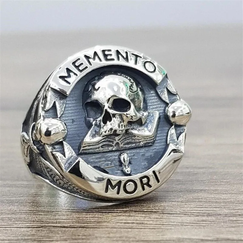 Vintage Ethic Memento Mori Carpe Diem Letter Skull Rings For Men Fashion Punk Christmas Skeleton Ring Per Le Donne Wkc074