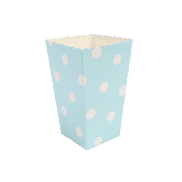 WALMD 6pcs Popcorn Box Colorful Chevron Stripes Dot Gold Gift Box Party Favour Wedding Pop Corn Kid Party Decoration Bags Loot Blue Dot