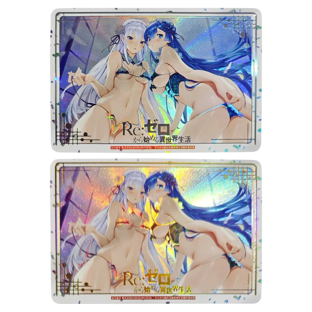

Rem Emilia Refractive Hot Stamping Flash Card Signature Card Anime Girls Kawaii Game Anime Collection Cards Gift Toys