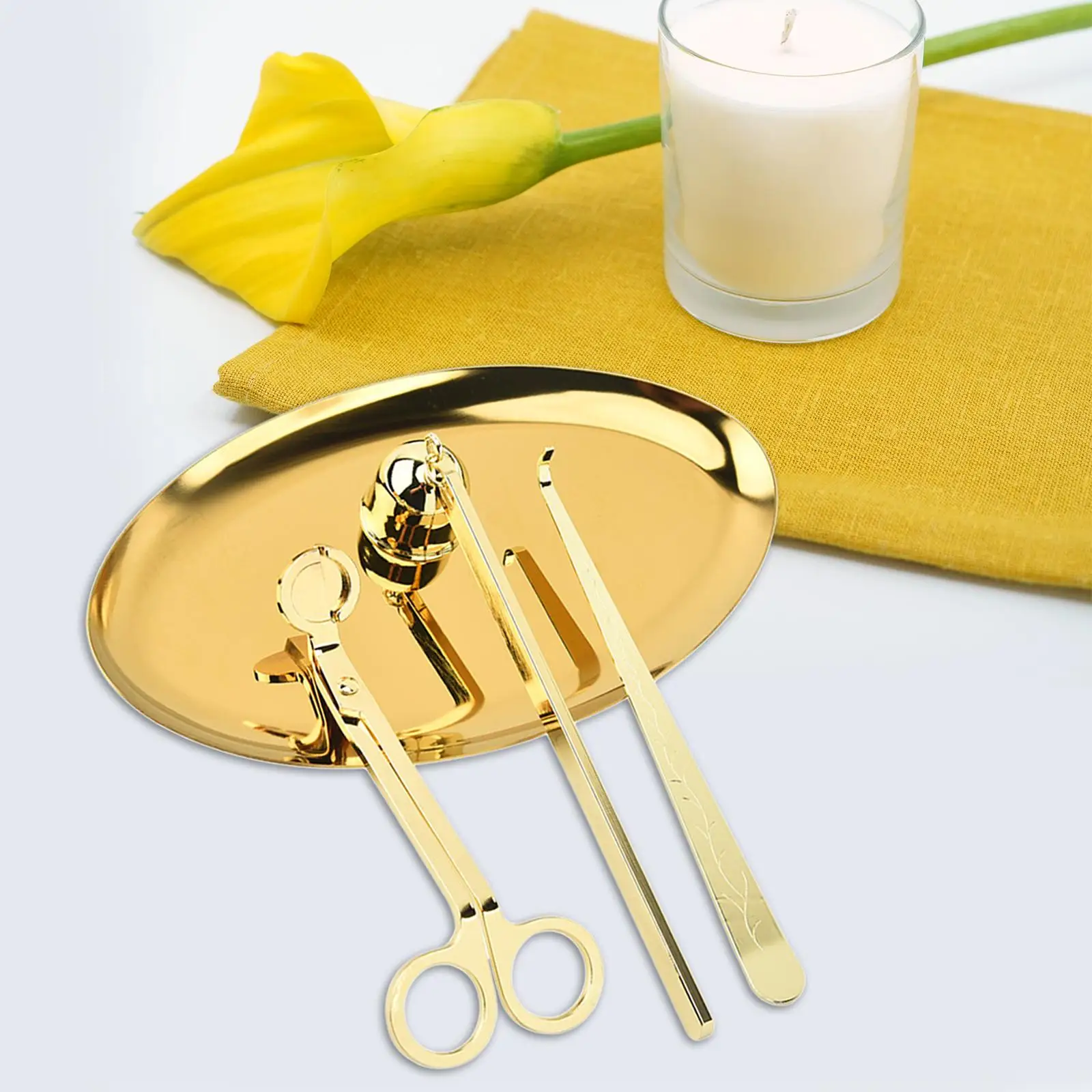 Candle Wick Trimmer Candle Snuffer Candle Wick Holder Candle Accessories Wick Dipper Cutter Kit with Tray Candle Extinguisher for Lover Sturdy Rustproof Versatile 4Pcs