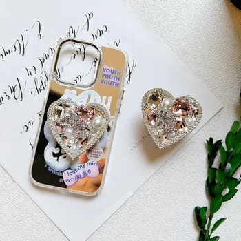 반짝이는 다이아몬드가 있는 휴대폰 핑거 링 스탠드, 하트 폰 링 킥 스탠드 홀더, 360 ° 회전 링 그립 스탠드