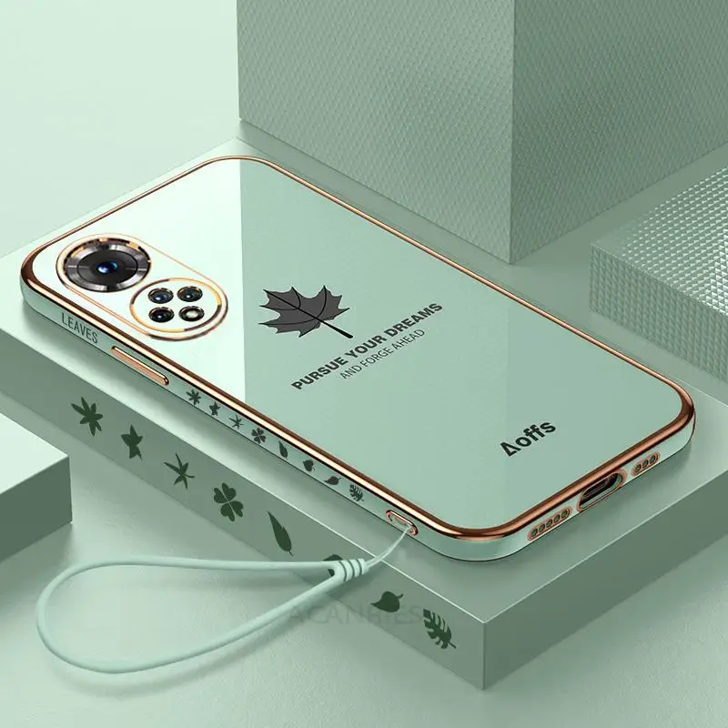 thumbnail image 1 of Funda de lujo con cordón de hoja de arce Honor50 para Huawei Honor 50 Nova 9 Se, funda de silicona chapada Honor50, 1 of 4