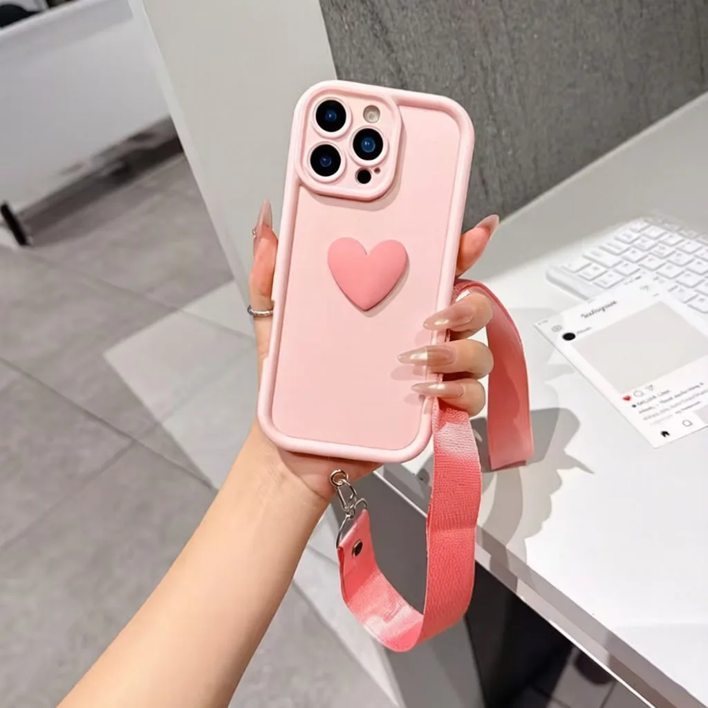 3D Love Silicone Crossbody Lanyard Case