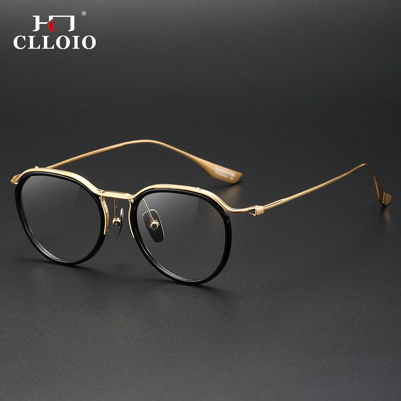 

CLLOIO Retro Round Pure Titanium Glasses Frame Men Anti Blue Light Handmade Optical Eyeglasses Frames Women Prescription Eyewear