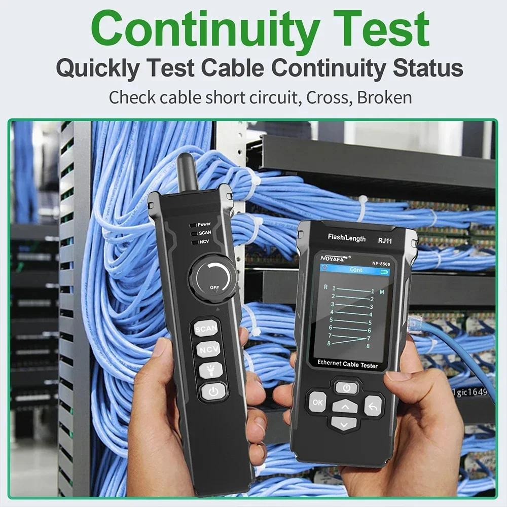 NF8506 Multifunction Ethernet Cable Tester Network Cable Tracker IP Scan Ping Poe Test Wire Continuity Test RJ45 RJ11