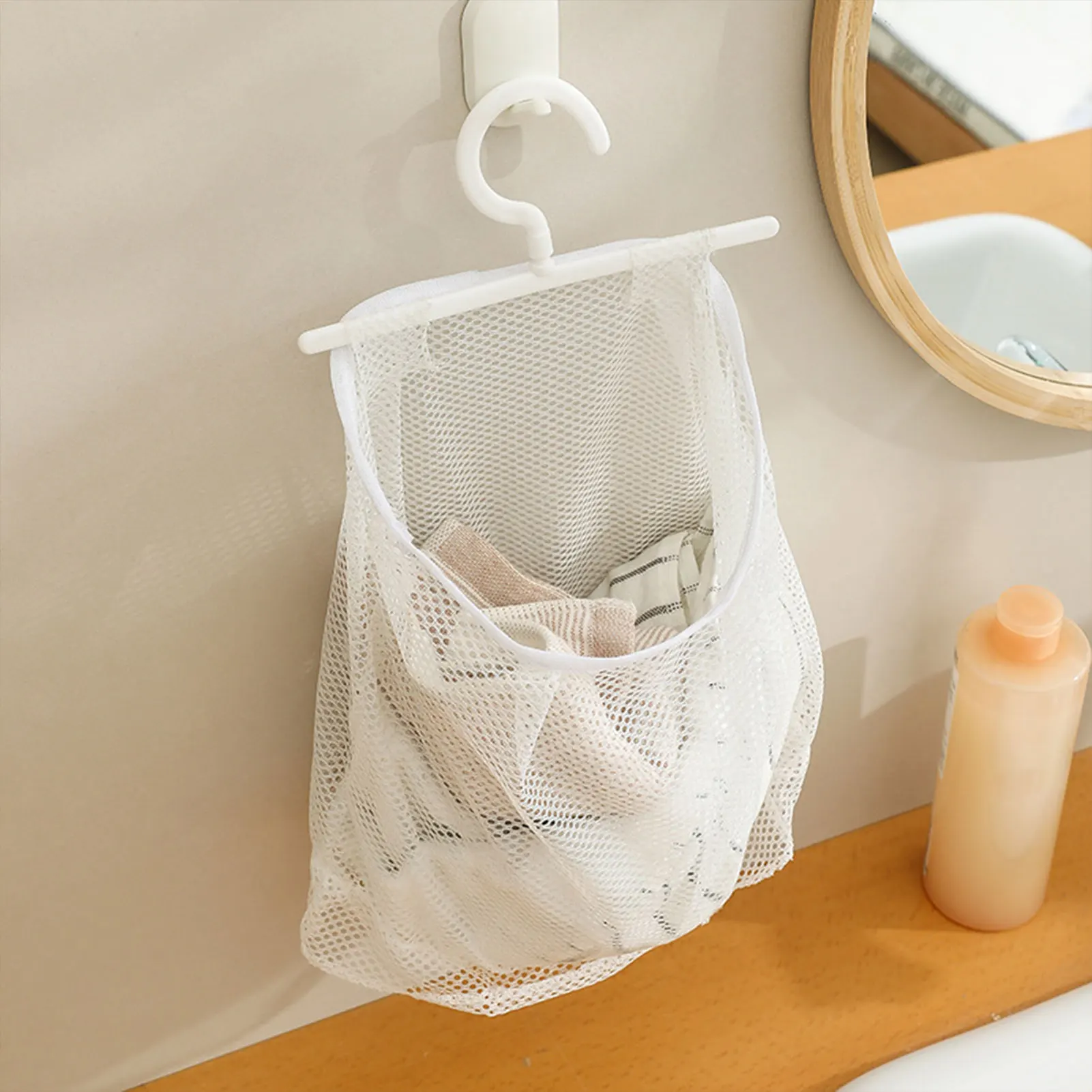 

Wall Hanging Laundry Storage Net Dirty Clothes Sundries Foldable Organizer Basket Bathroom Storage Bag Fruits Vegetable Mesh Bag