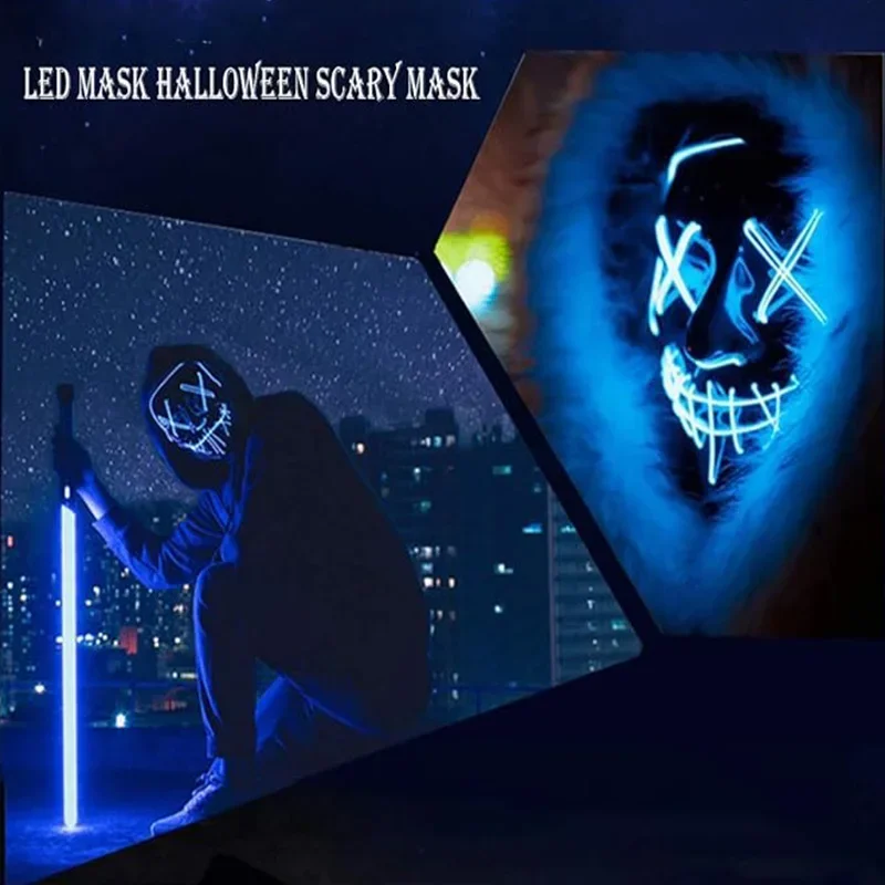 Luminous Mask Halloween Party LED Black V-shaped Daily Cold Light Horror Ghost Festival Dance