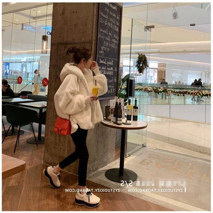 Autumn Winter Imitation Rex Rabbit Fur Eco-friendly Fur Jacket Women Outwear Warm Parka Coat Loose Thick Cold-Proof Plush Coats