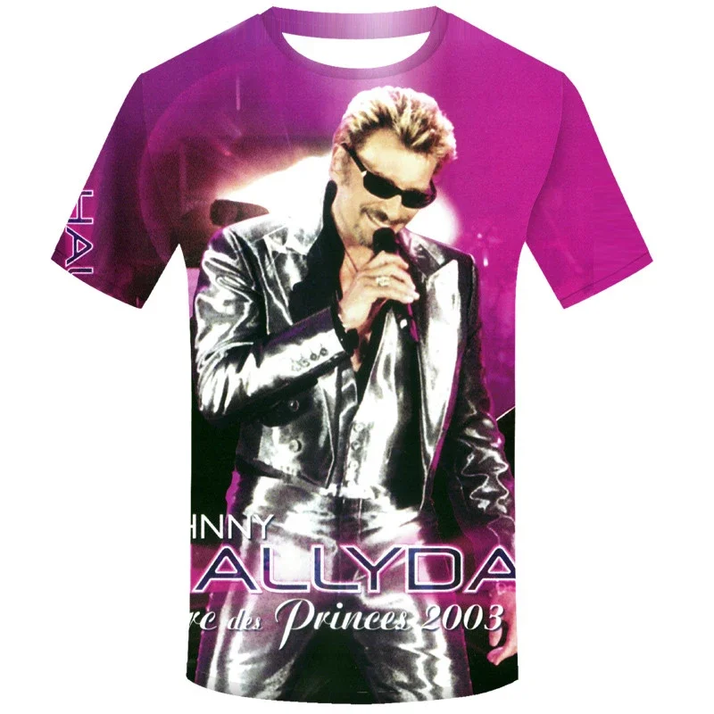 thumbnail image 1 of Camiseta de verano para hombre, cantante Johnny Halladay, estampado 3D, cuello redondo, informal, manga corta, talla grande, moda, 1 of 5