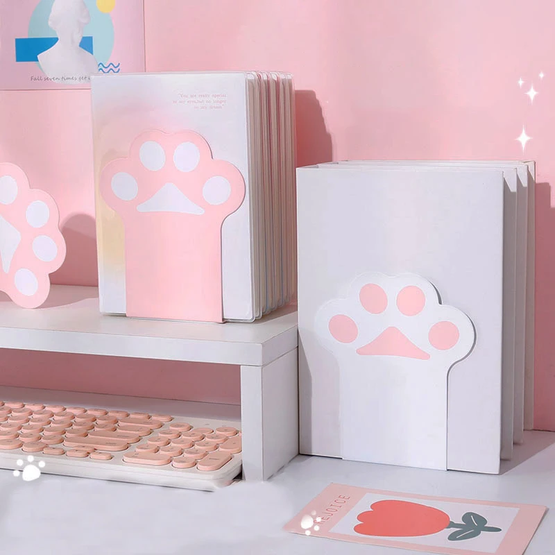 2pcs Creative Cat Paw Bookends Kawaii Anti-skid Book Organizer Desktop Book Support Korean Stationery School Office Supplies 2pcs original dog diary series kraft paper bag gift card out packaging jewelry bag packaging photography candy storage supplies