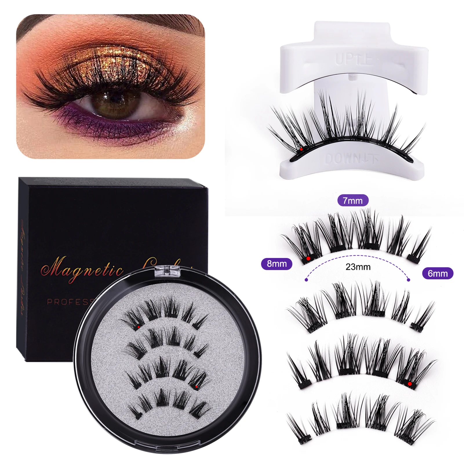 Fake Eyelashes Magnetic Eyelashes Set Reusable Lashes Natural look False Eyelash Extensions Curly Cluster Long Little Devil Lash Supplies