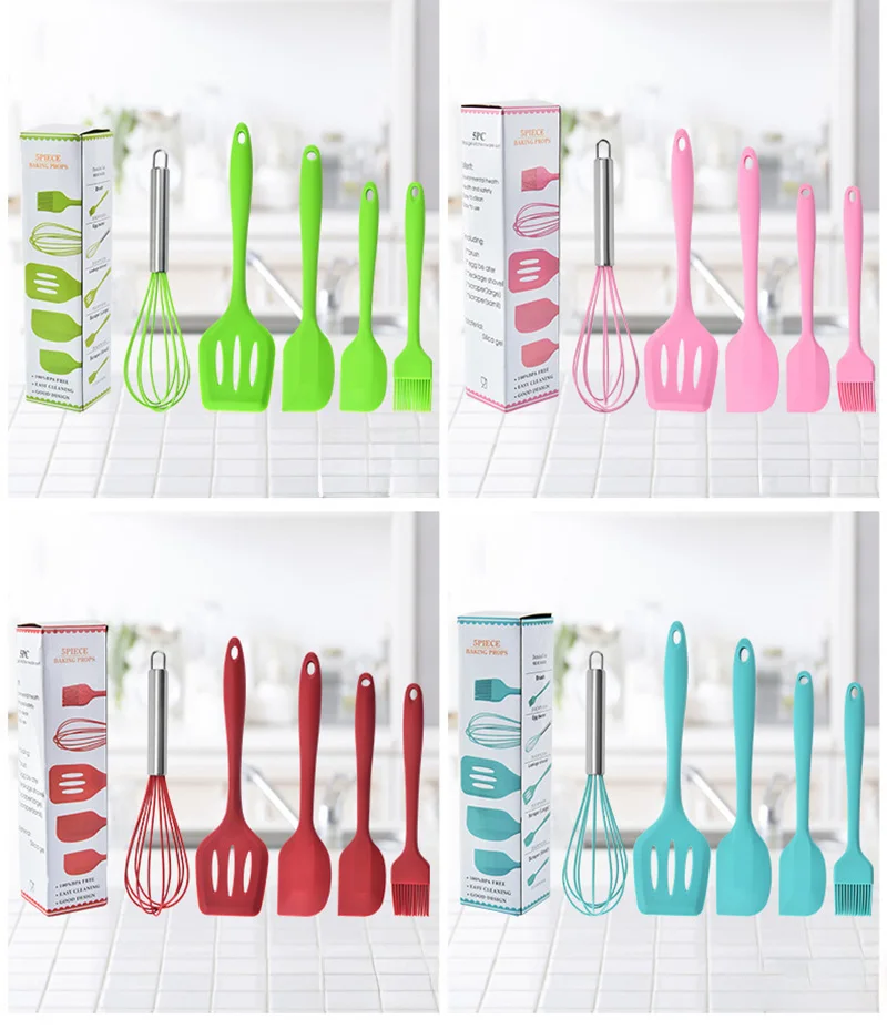 5Pcs Kitchen Silicone Utensils Kit-Assorted Colors-Tough and Modern Design For Kitchen Tools Accessory Utensils Supplies Home