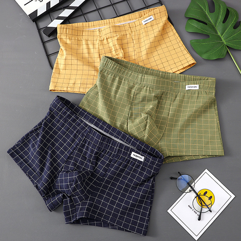 EXILIENS Plaid 3pcs Cotton Boxer Men Underwear Breathable Mens Boxers Cuecas Masculinas BoxerShorts Man Panties Size M-3XL XS636
