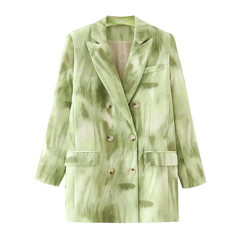 Casual Simple Gradient Color Blazer 2023 Women New Fashion Mid-Length Double Breasted Commute Office Blazer Autumn Winter Suit
