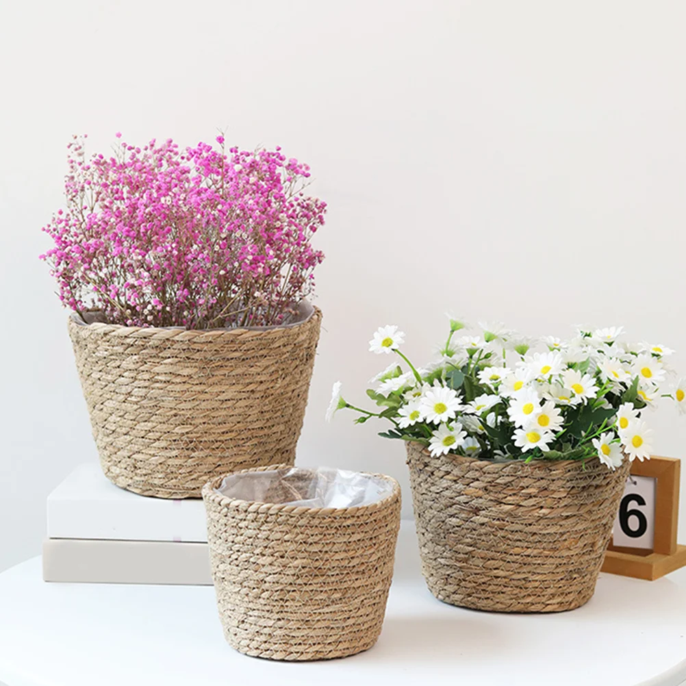 

3Pcs Woven Flower Basket Indoor Flower Basket Woven Laundry Basket Storage Basket Decoration