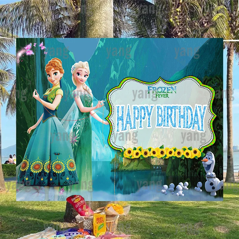 Disney Frozen Fever Magic Elsa Anna Girls Custom Olaf Princess Birthday Party Sunflower Valley Photography Sfondo