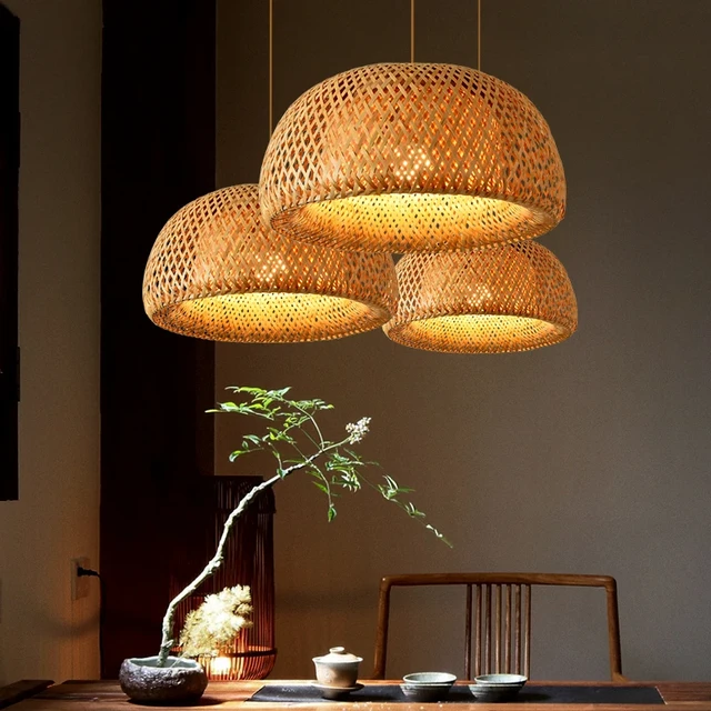Luminária pendente de bambu artesanal, Lustre Vintage, Lustres para  Restaurante e Café, Iluminação para quartos e