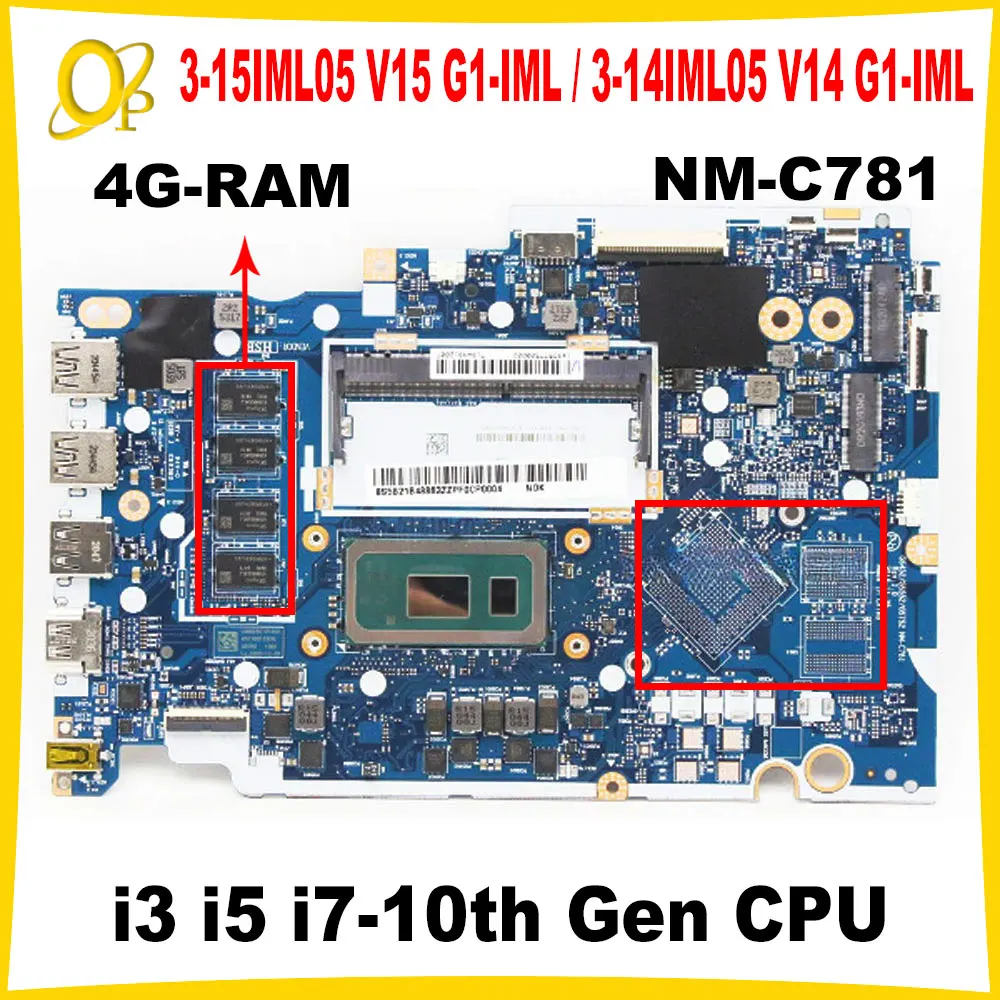 

NM-C781 for Lenovo Ideapad 3-15IML05 V15 G1-IML / 3-14IML05 V14 G1-IML Laptop Mainboard with i3 i5 i7-10th Gen CPU 4G-RAM DDR4