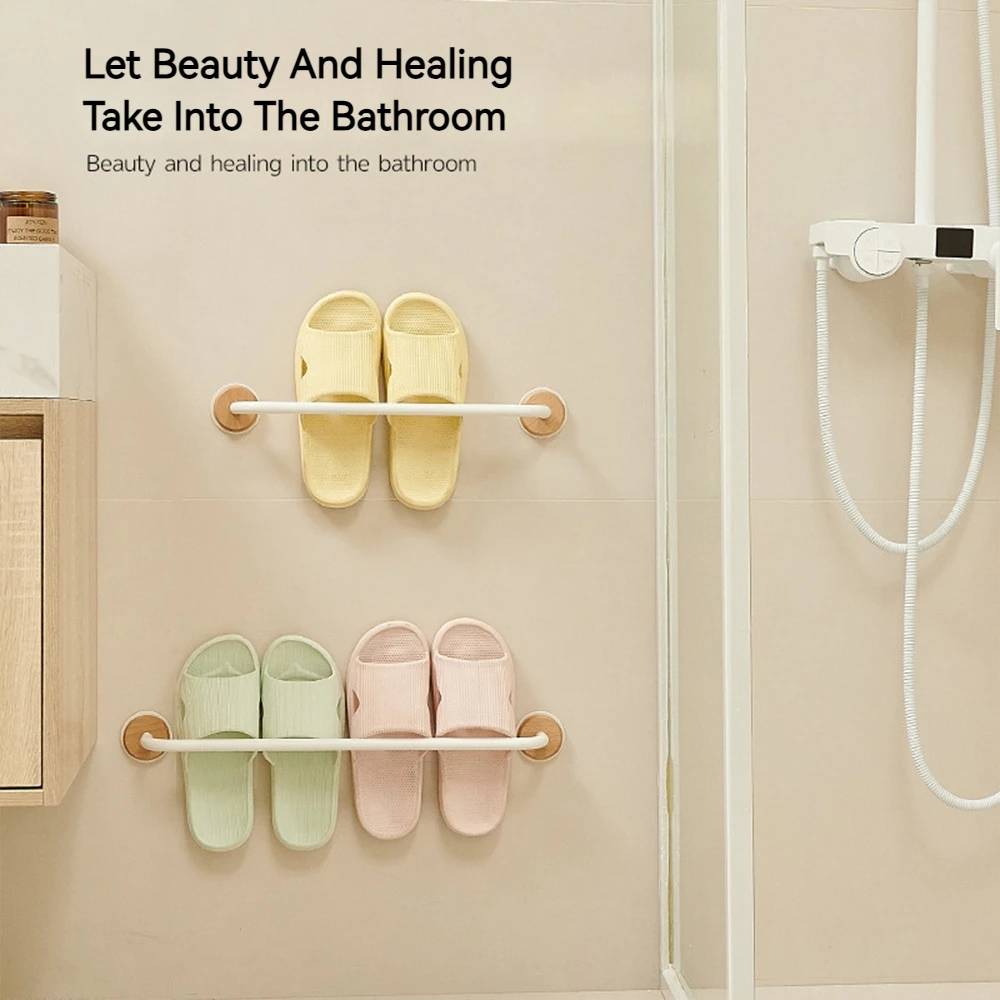 Wood Wall Mounted Bathroom Slipper Rack Drain Rack Toilet Wall Cream Wind Toilet Storage Door Rear Shoe Bathroom Organizer