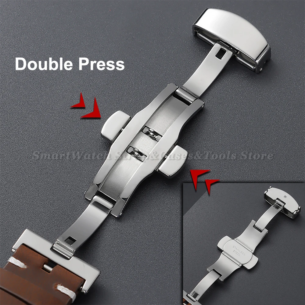 Vintage Cowhide Leather Quick Release Watch Strap with Butterfly Buckle - Brown/Black