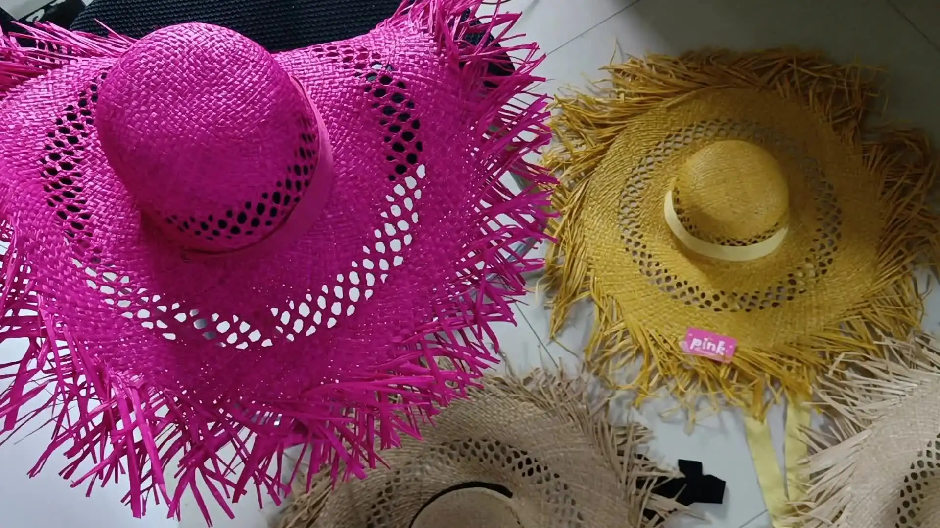wyeth pink oversized raw edge straw wide brim summer sun beach hat one size NEW girlhat-pinkside_32247d3c-3c75  main image 3