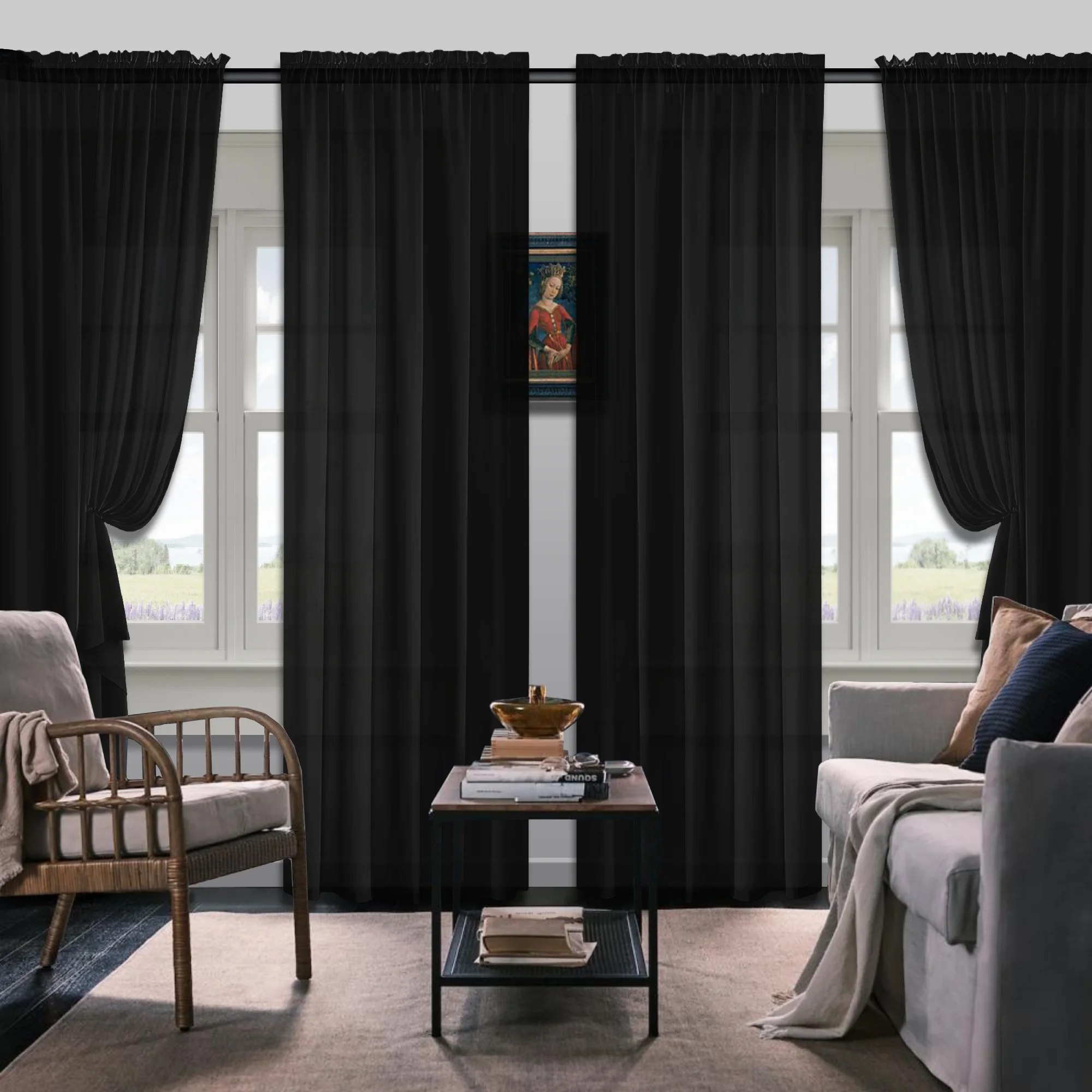 Set Of 4 Curtains, Solid Color Simple Rod Pocket Blackout Curtains, Suitable For Living Room, Office, Home, Bedroom Decoration 6